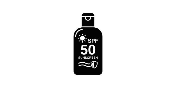 Sunscreen bottle spf 50 black icon for skin protection summer travel.