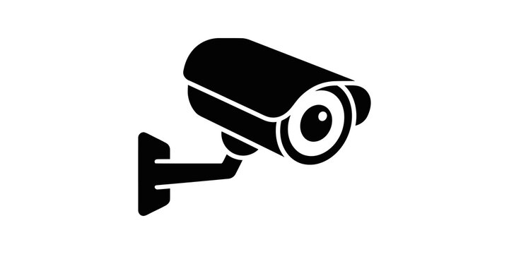 Security camera surveillance system black icon provides protection safety.