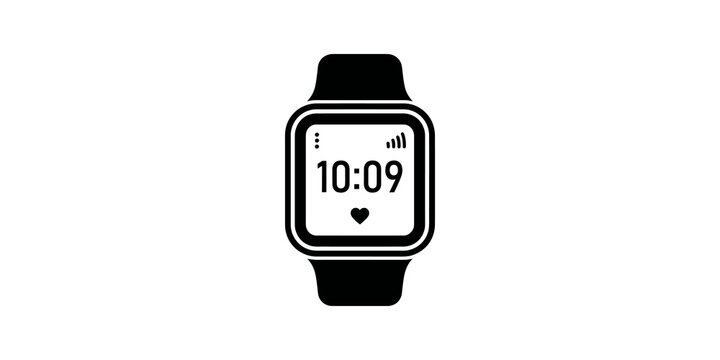 Digital wristwatch screen black icon for smart communication device.
