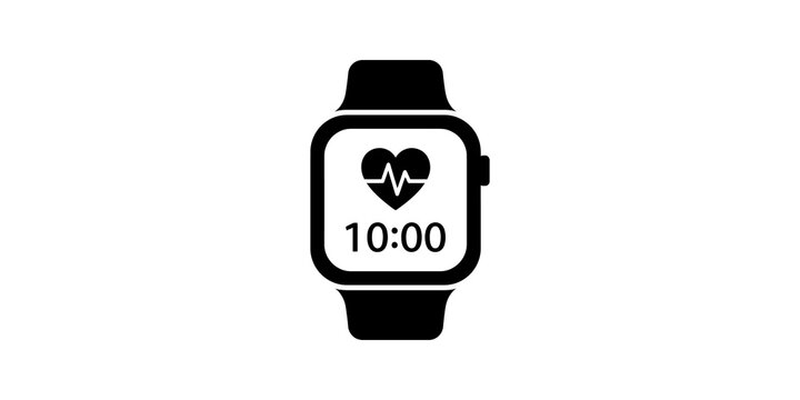 Smartwatch heart rate monitor black icon for fitness and health tech.