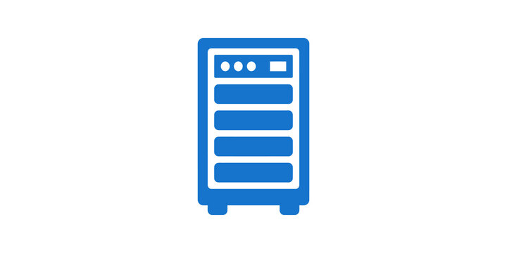Data server blue icon for computer network infrastructure and storage.