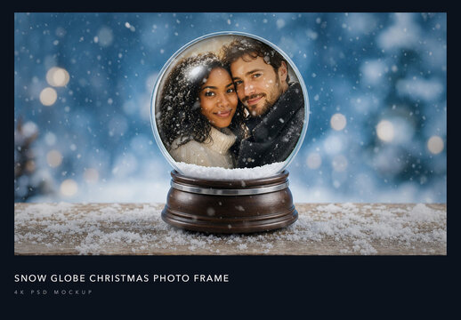Christmas Snow Globe Photo Frame - Glass Snowglobe Scene, Festive Winter Holiday Mockup