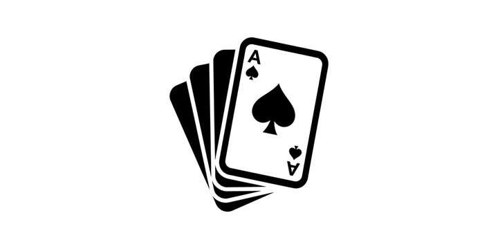 Four ace of spades playing cards fan vector icon for casino gaming.
