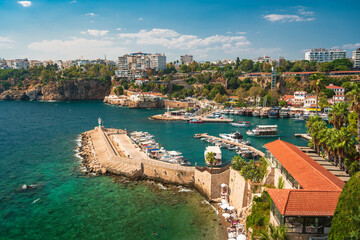 Naklejka premium Panoramic view of Kaleici Old Town Marina on Mediterranean coast of Antalya Turkey