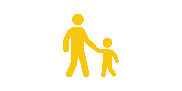 Parent and child walking yellow silhouette icon for family concepts.