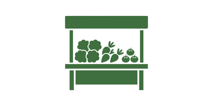 Green farm stand icon with fresh vegetables for local market promotion.