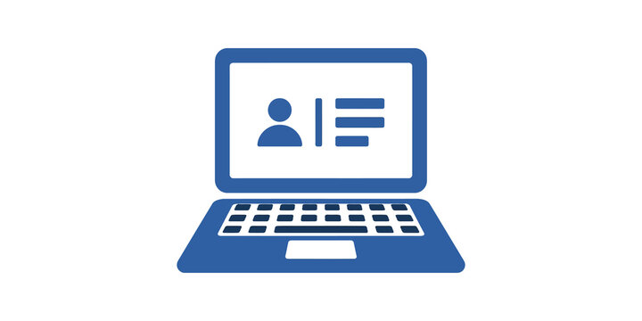 Blue laptop computer profile icon for user account login and portal.
