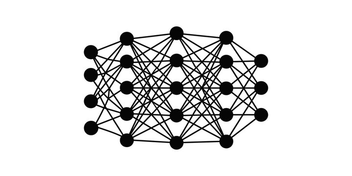 Black neural network diagram icon representing deep machine learning systems.