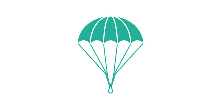 Teal dome parachute flat icon vector design for extreme sports logo.
