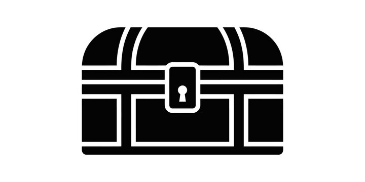 Black treasure chest flat icon with transparent background for gaming ui.