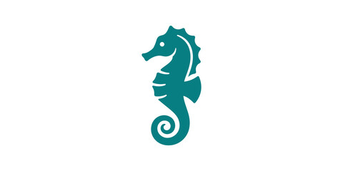 Seahorse marine animal teal silhouette for ocean themed design projects. © SAJID