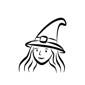 Playful witch hat drawing: minimalist black and white Halloween magic