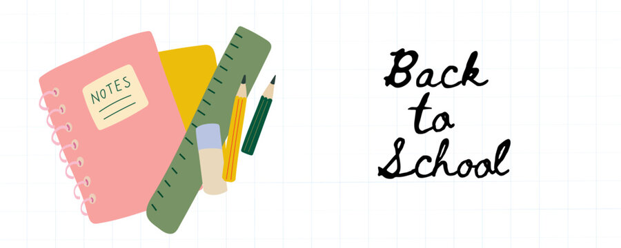 Back to school colorful notebooks and supplies for a creative start