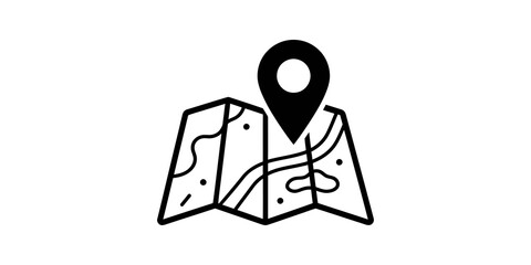 Folded map with location pin icon for travel navigation and tourism. © SAJID