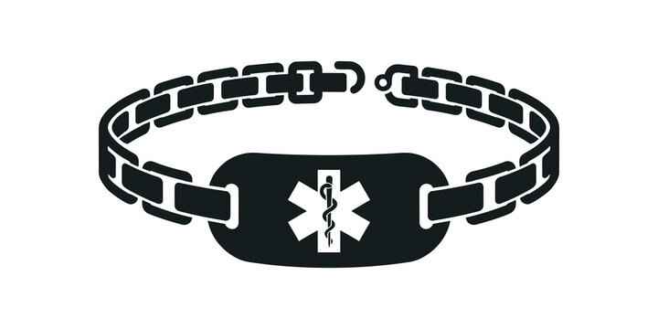 Emergency medical bracelet with star of life symbol for patient safety.