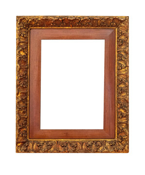 Ornate antique gold wood frame with transparent background