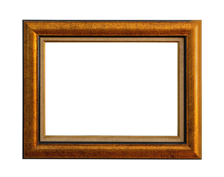 Gold antique picture frame with blank empty canvas
