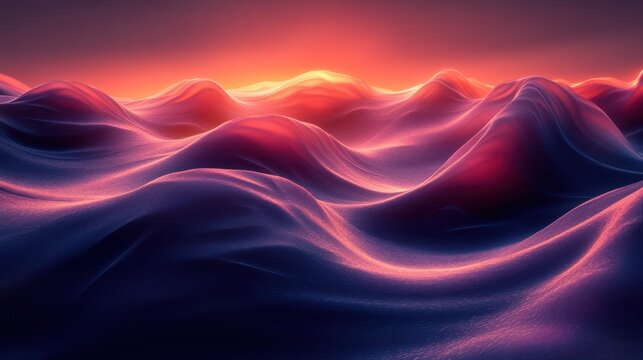 Vibrant Dynamic Abstract Landscape of Rolling Hills with Sunset Hues