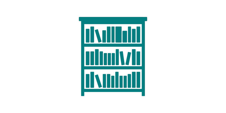 Green library bookshelf icon with assorted book collection for home decor.