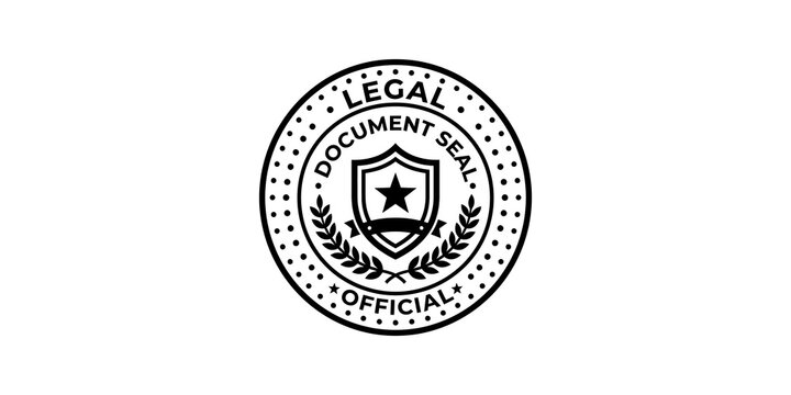 Legal document seal stamp icon with shield and laurel wreath elements.