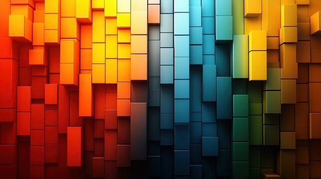 Vibrant Geometric Art with Color Gradient and 3D Cube Shapes