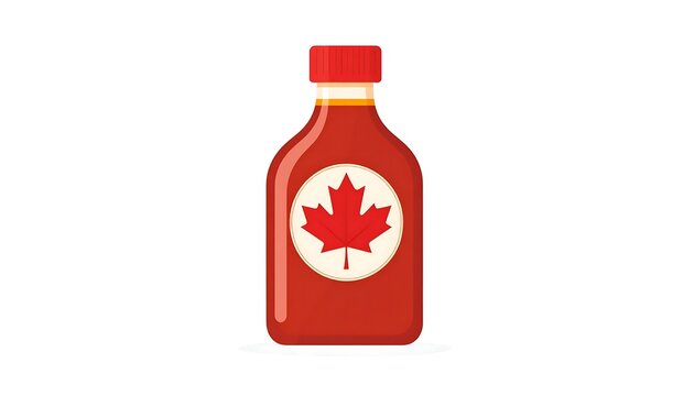Red maple leaf shaped bottle with white emblem.