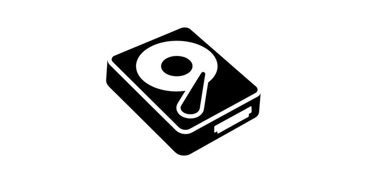 Hard disk drive black vector icon isolated on transparent background.