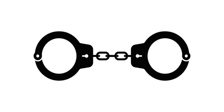 Handcuffs black metal shackles icon for police and justice concepts.
