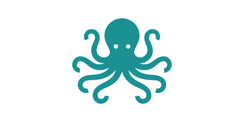 Teal octopus character flat icon with curved tentacles for sea life. © SAJID