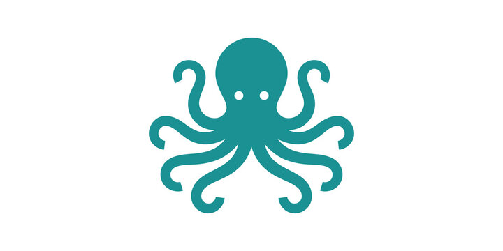 Teal octopus character flat icon with curved tentacles for sea life.
