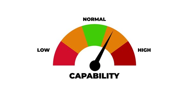 Capability Level Meter Gauge Animation Showing Performance Measurement Scale From Low To Maximum On Dark Background Business Concept.4k motion graphics video