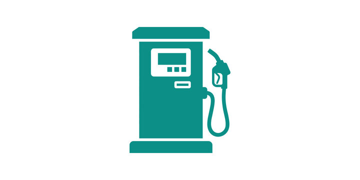 Teal gas station pump flat icon symbol for fuel and transportation.