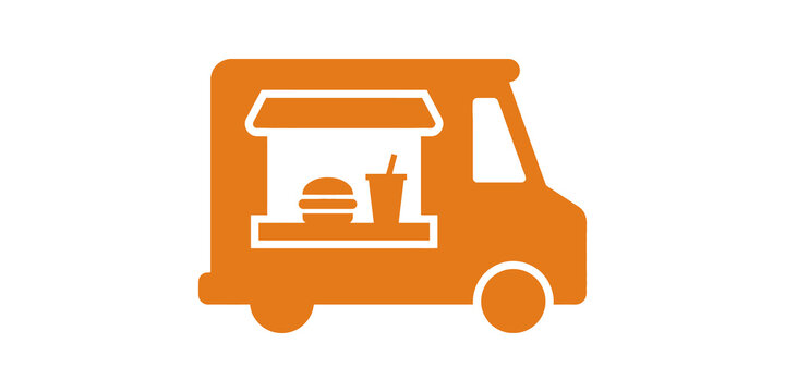 Orange food truck vector icon transparent for mobile catering business.