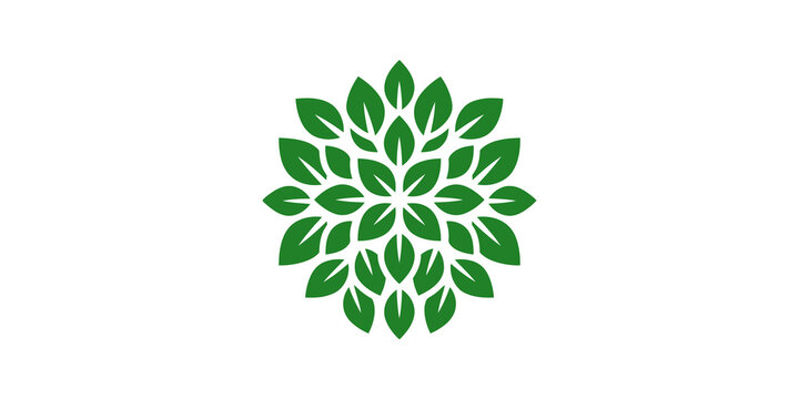 Green leaf mandala flat icon for organic and ecological brand design.