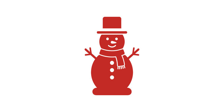 Red snowman icon with hat and scarf for festive holiday decoration.