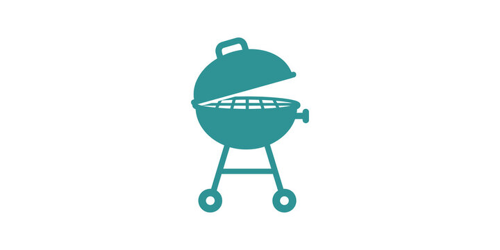 Teal barbecue grill flat icon for backyard cooking and picnic designs.