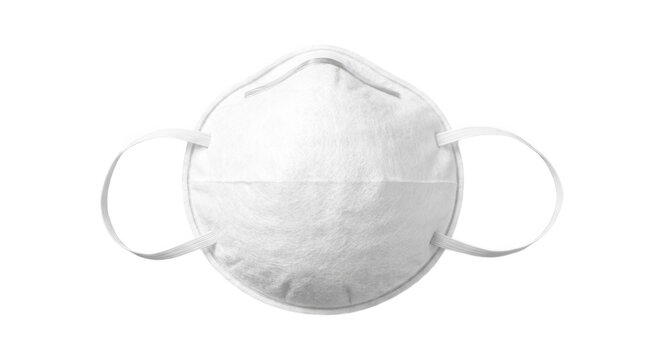 White n95 particulate protective respiratory mask with elastic straps for health safety gear.