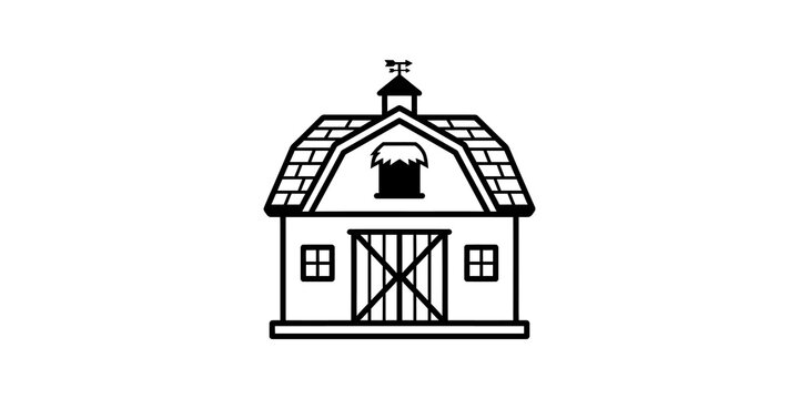 Traditional farm barn outline icon on transparent background vector.