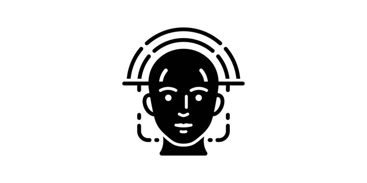 Biometric face recognition scanning interface icon with sensors design.