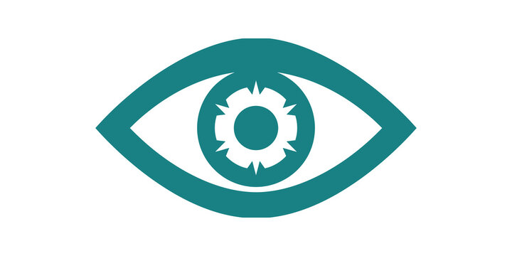 Cyan biometric eye iris scanner icon for digital security surveillance.
