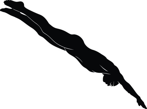Professional athletic diver silhouette jumping into water isolated on transparent background design.