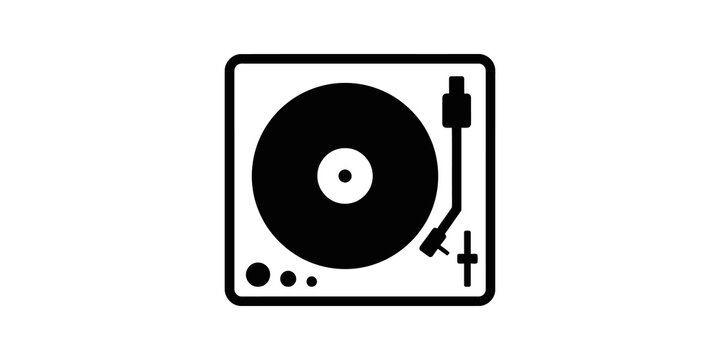 Black turntable vinyl record icon for music audio playback studio design.