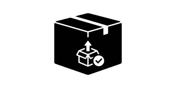 Cardboard box package return icon for ecommerce shipping and logistics.