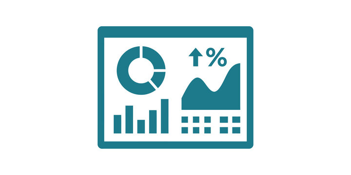 Teal business analytics dashboard flat icon for financial reporting.