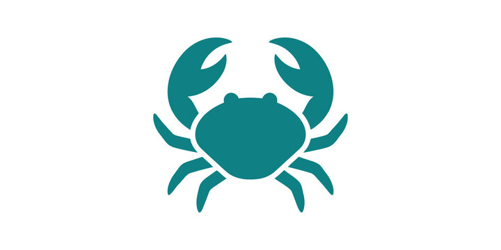 Teal crab silhouette flat icon for seafood logo and marine designs.