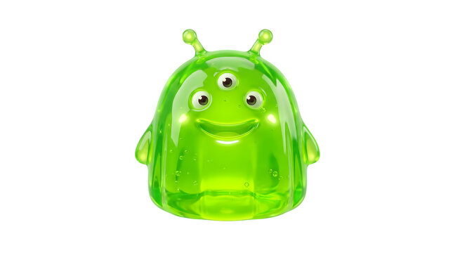 Illustration of Cute green alien character with antennae isolated on transparent background.
