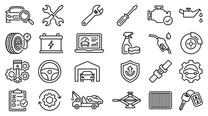Car repair and auto service line icons for vehicle maintenance. © MDTAZBIRHOSSAIN