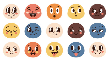 Fototapeta premium Set of colorful cartoon faces with different emotions for children.