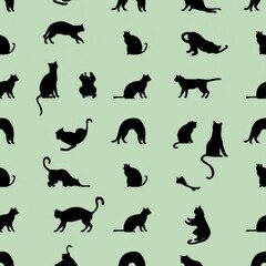 Fototapeta premium Black cat silhouettes seamless pattern graphic illustration