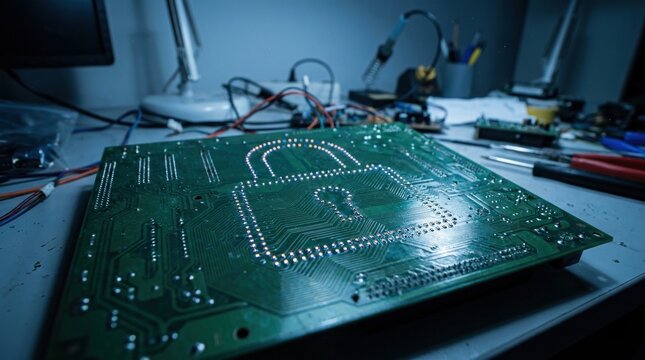 Padlock shape formed by solder points on circuit board